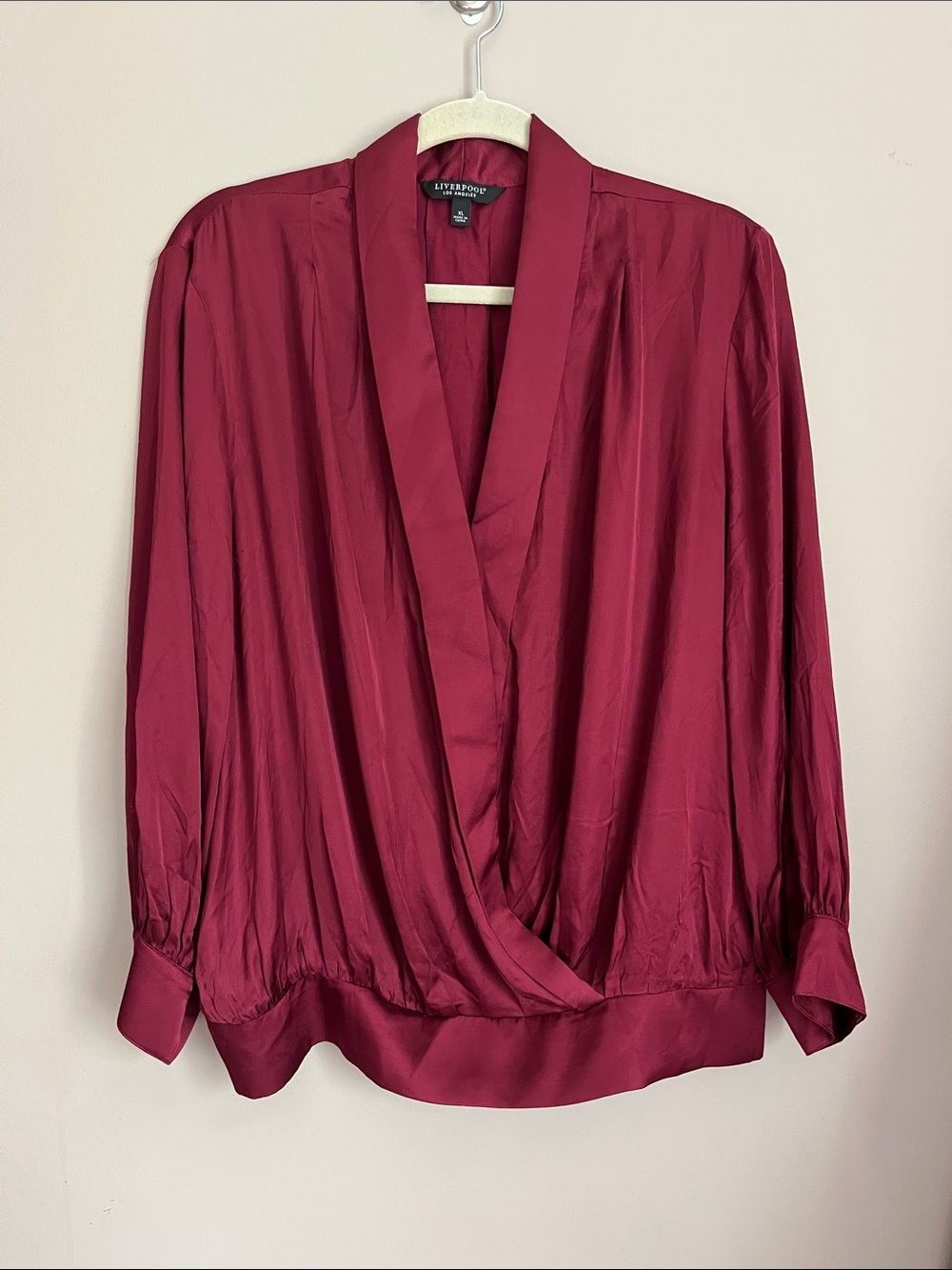 Liverpool Los Angeles Burgandy Shawl Wrap Front Bracelet Sleeve Blouse size XL